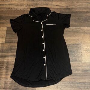 Women's Large Black Button Down Pajama Lounge Nightgown